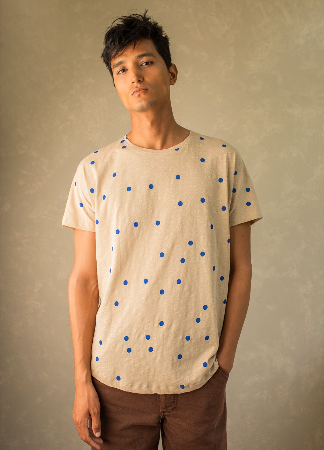 Cobalt Polka Chiller Sustainable Cotton Classic Tees For Men Online