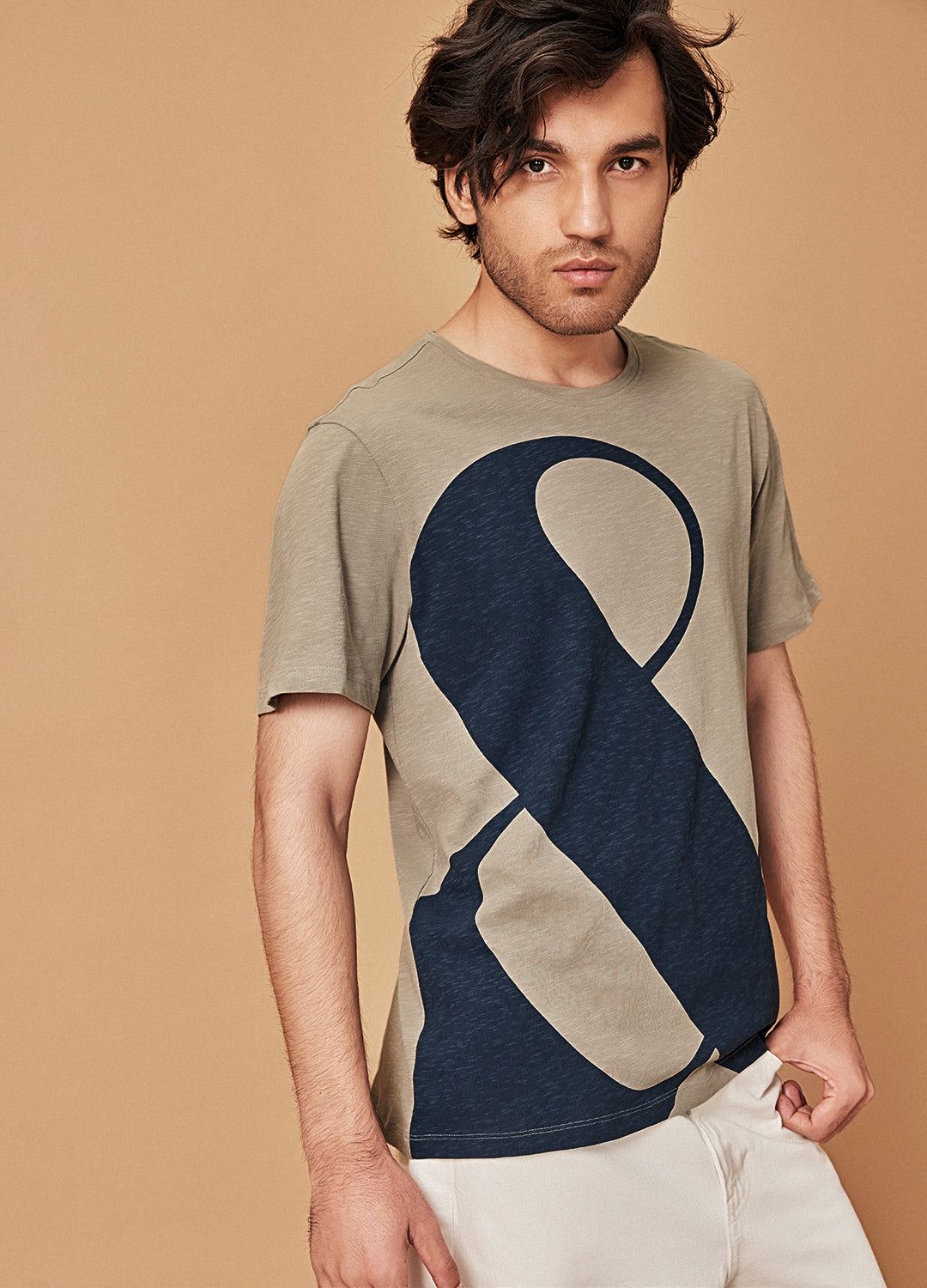 Amp Beige Graphic Printed Sustainable Organic Cotton T Shirt For Men Online