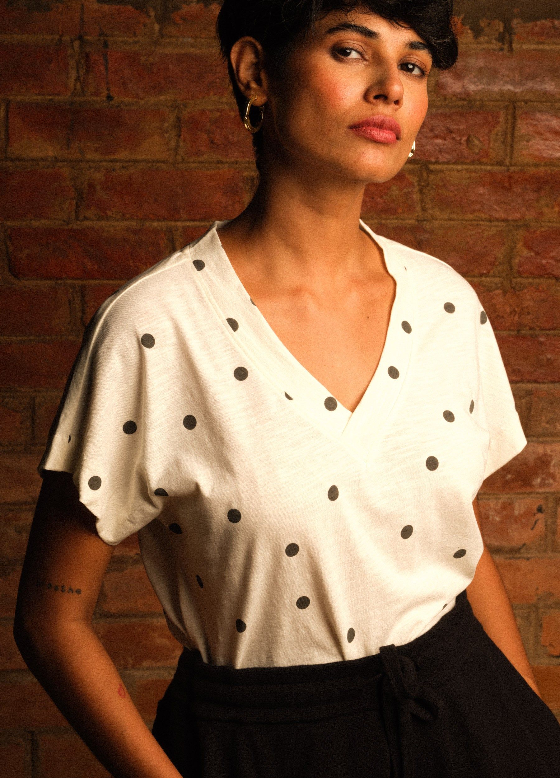 Coconut Polka V-Neck Tee