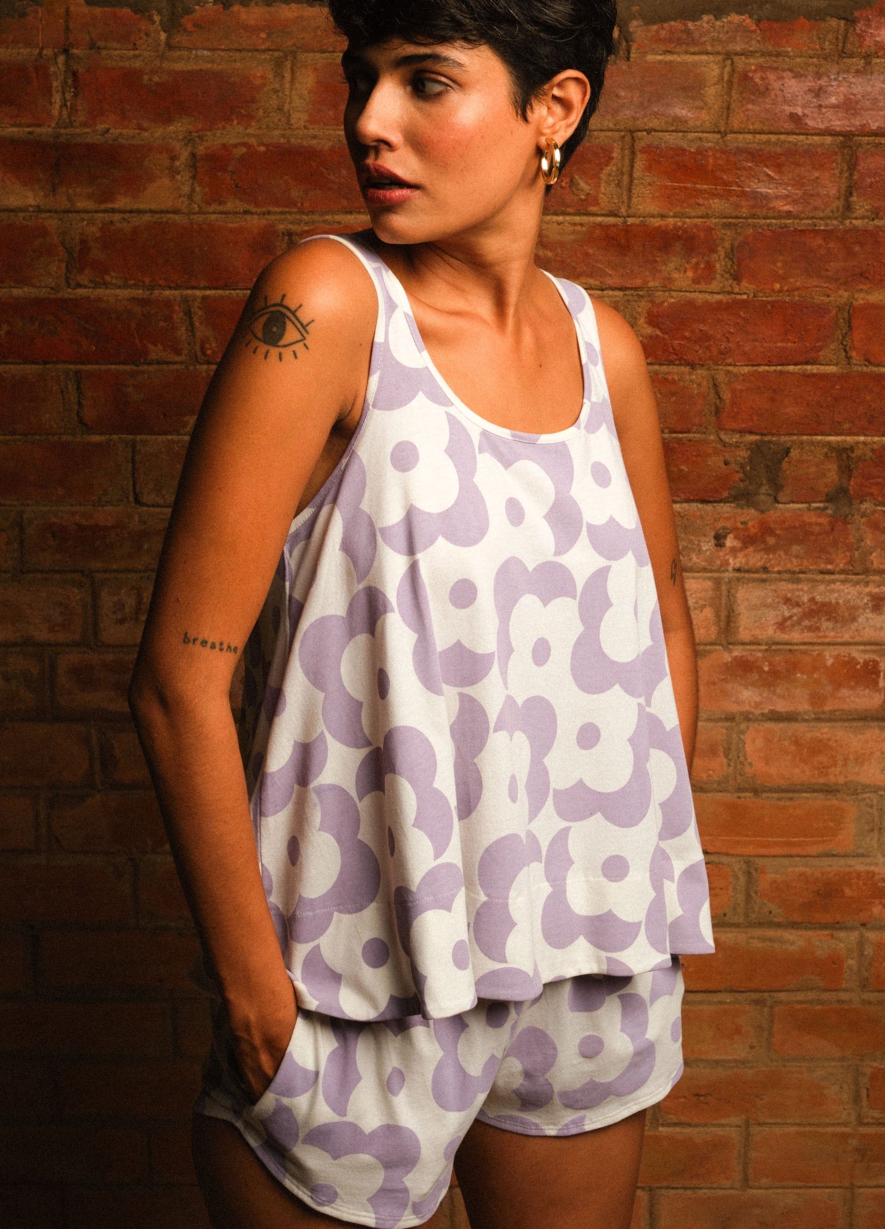 Lavender Floral Flared Tank