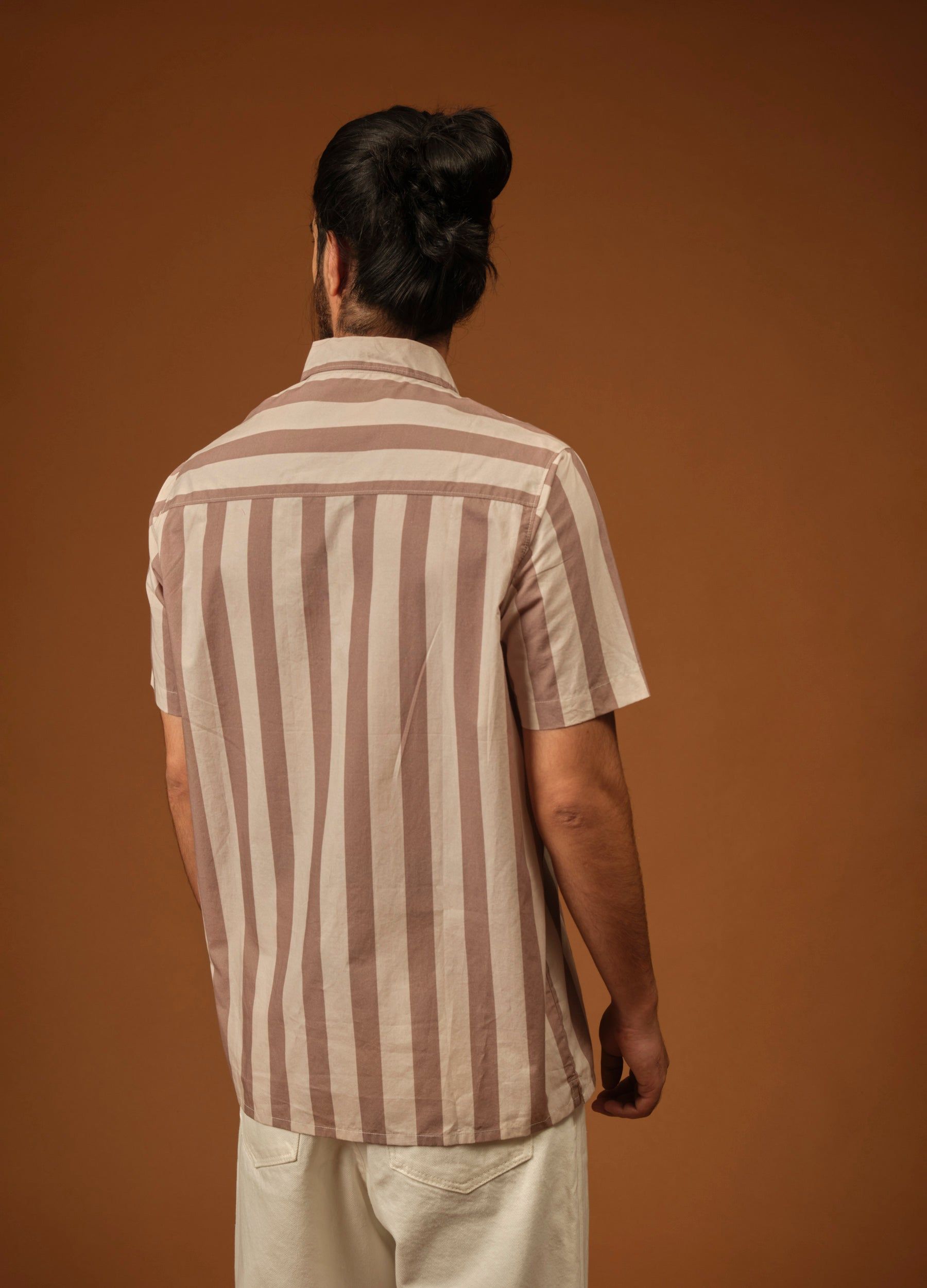 Mocha Stripe Half-Sleeve Shirt