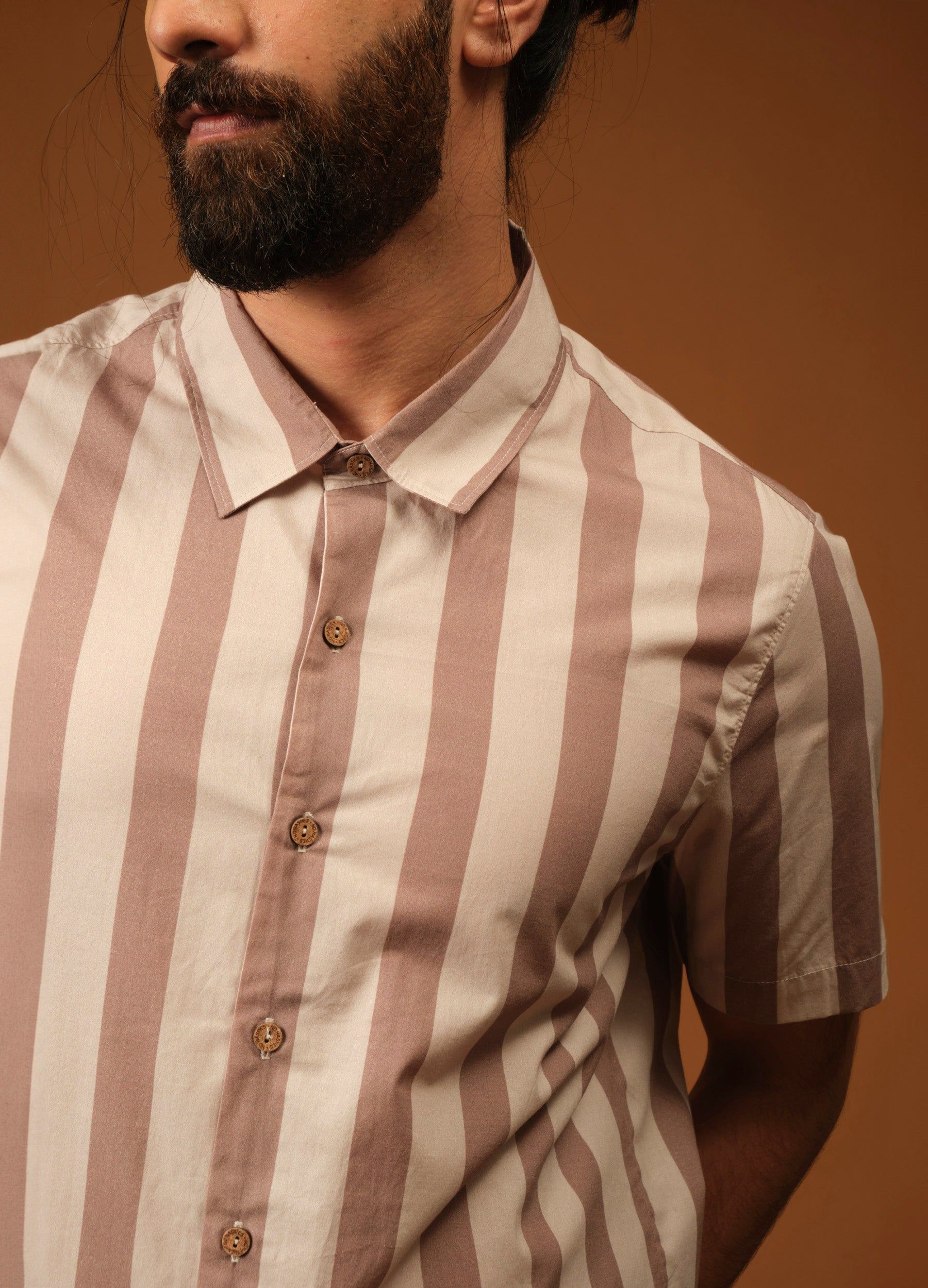 Mocha Stripe Half-Sleeve Shirt