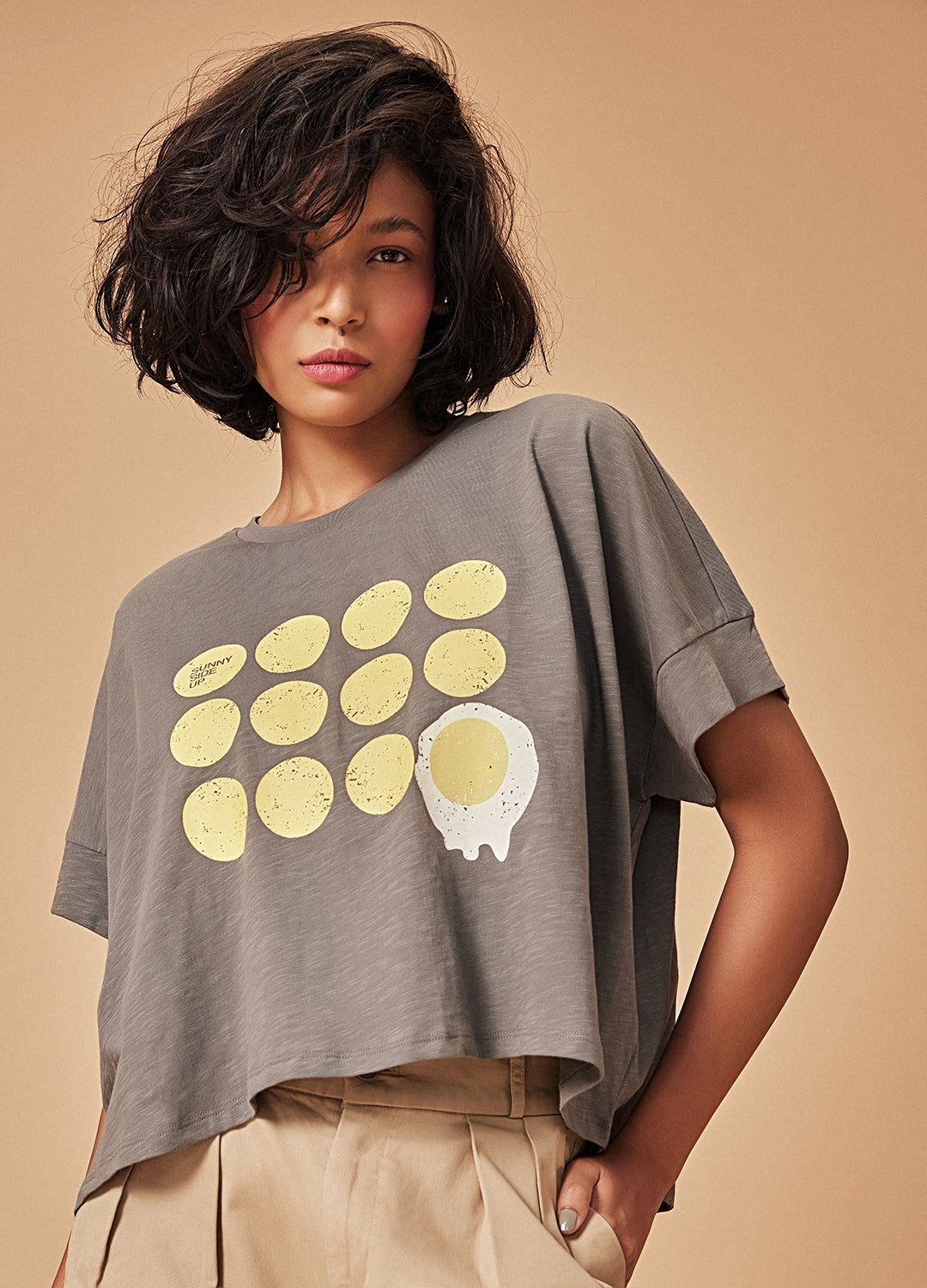 Sunny Grey Egg Print Organic Cotton Oversized T Shirt For Women Online