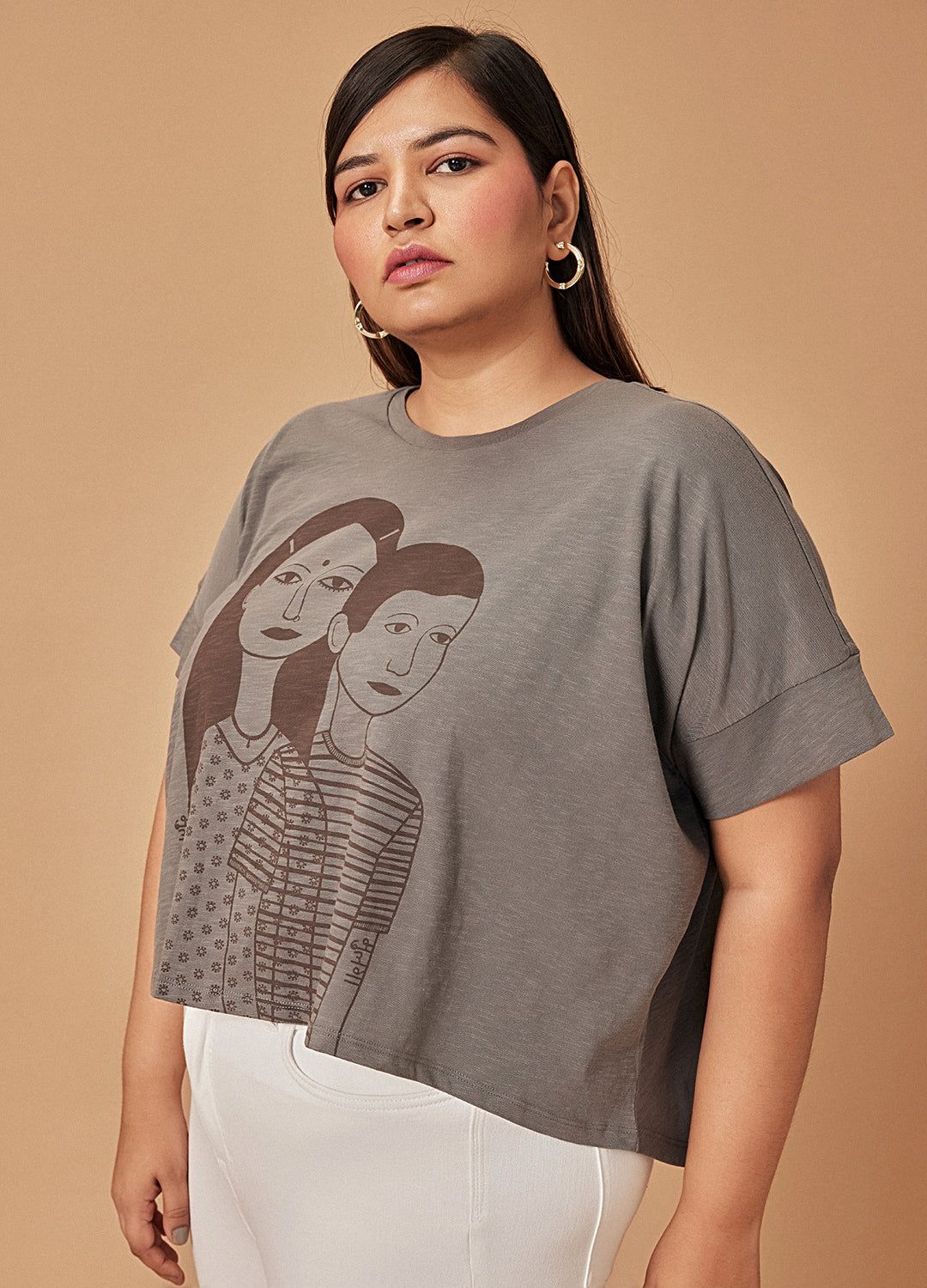 Them Grey Girl Boy Print Organic Cotton Oversized T Shirt For Women Online