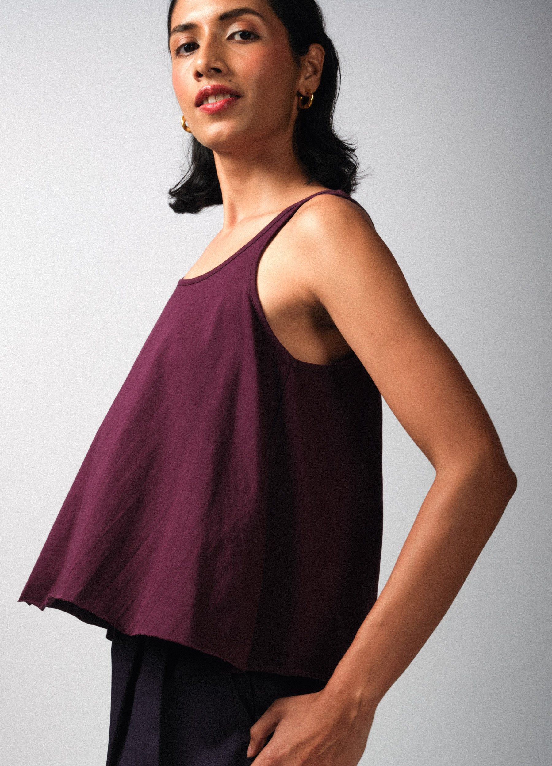 Vin Pink Flared Organic Cotton Tank Top For Women Online