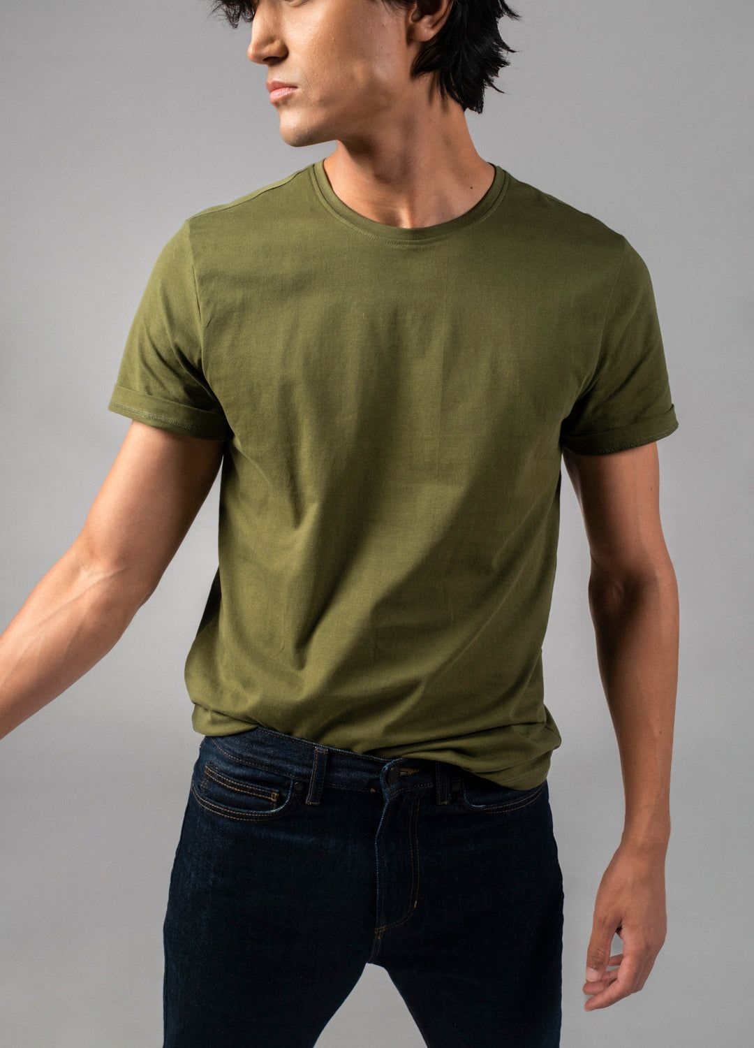 Olive Green Organic Cotton Classic Tees For Men Online