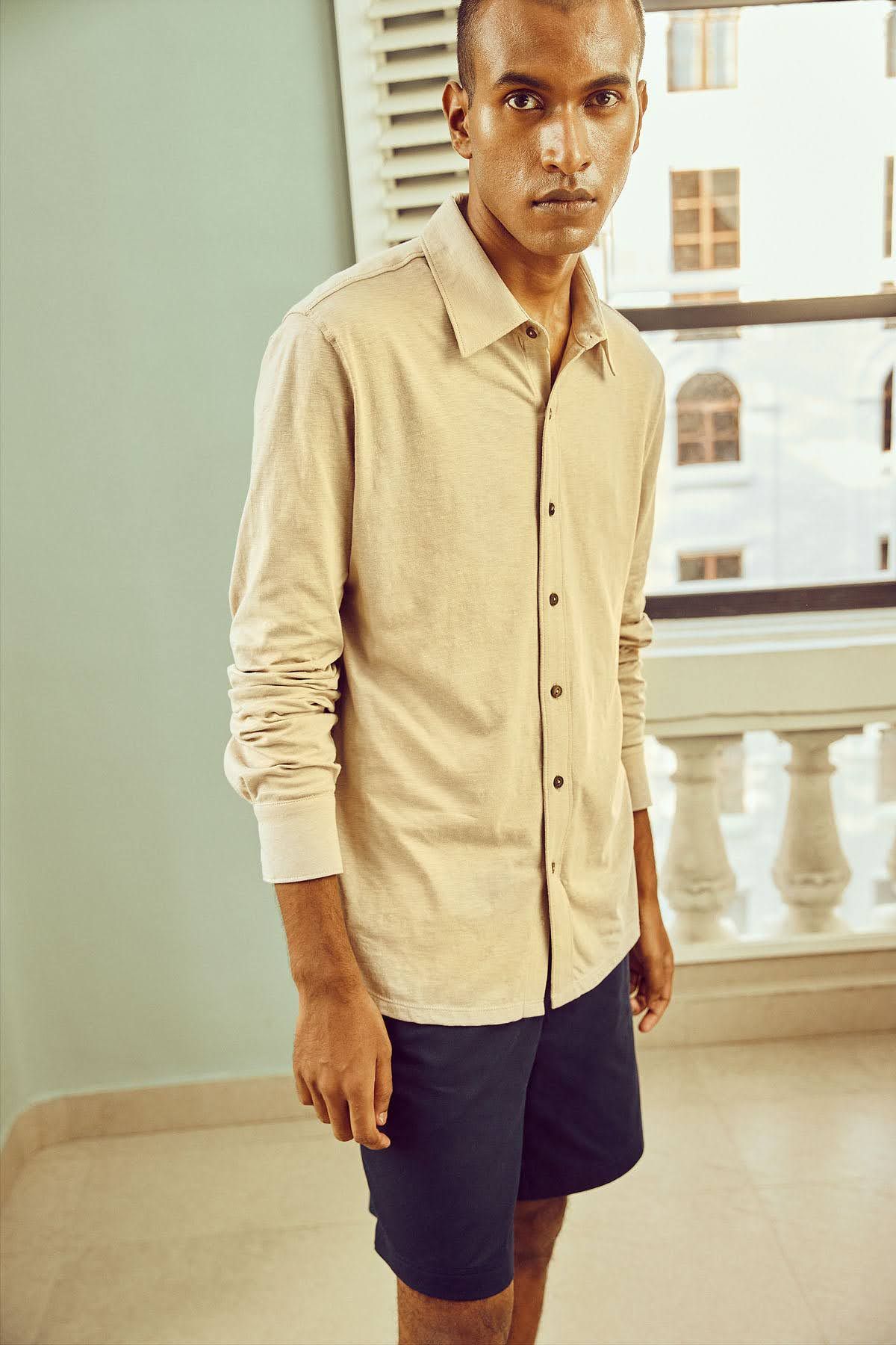 Sand Organic Cotton Sustainable Knit Shirt for Men Online