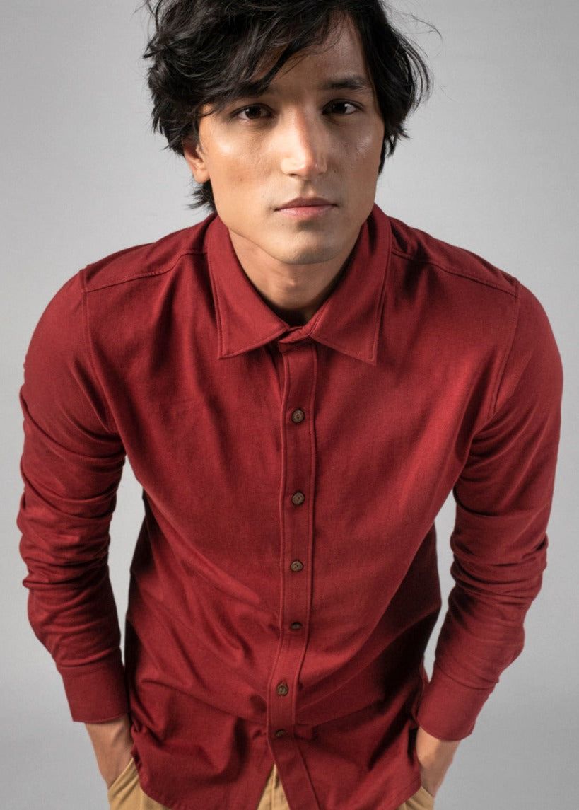 Syrah Red Organic Cotton Sustainable Knit Shirt for Men Online