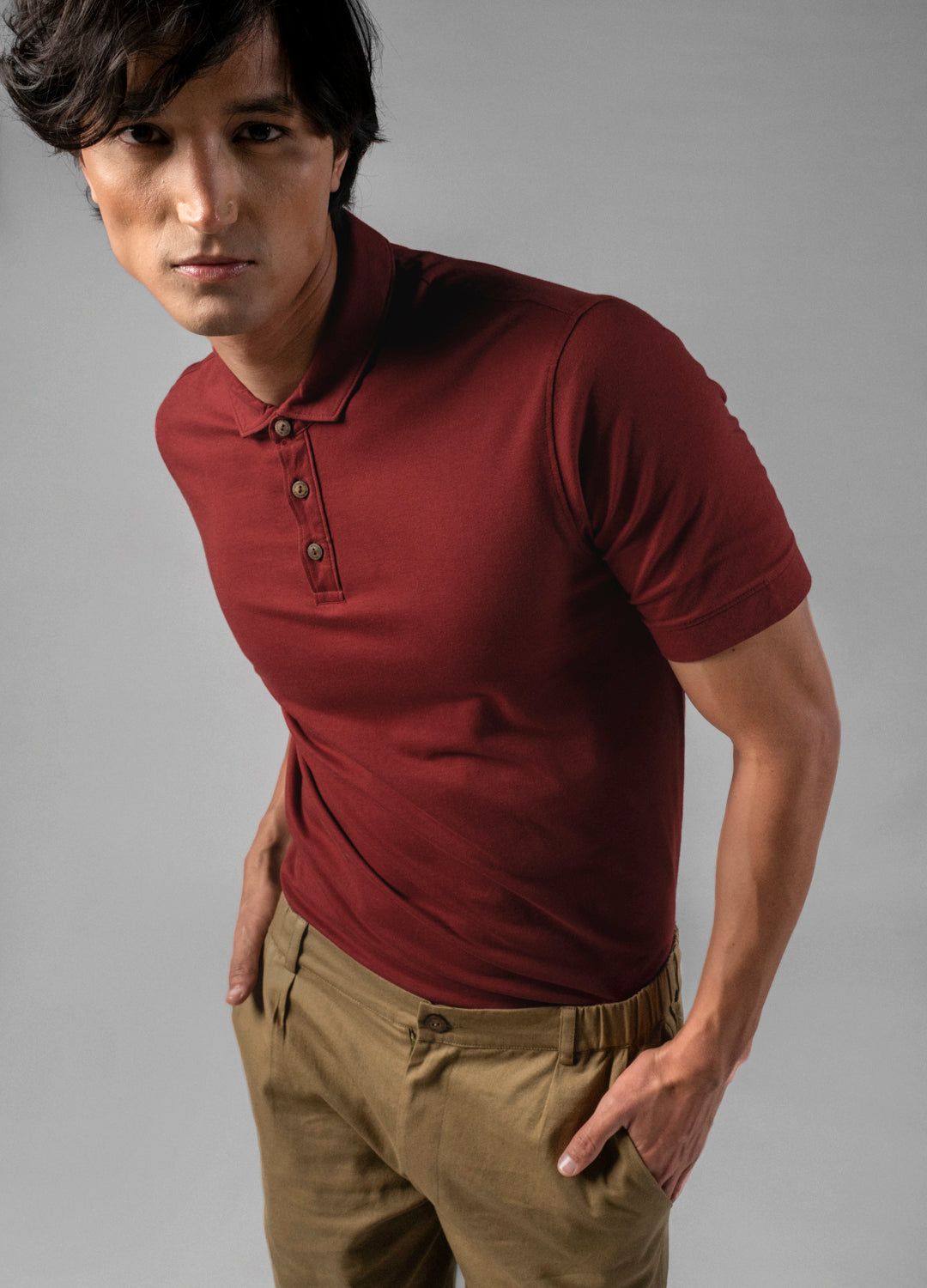 Syrah Red Organic Cotton Polo Neck T Shirt For Men Online