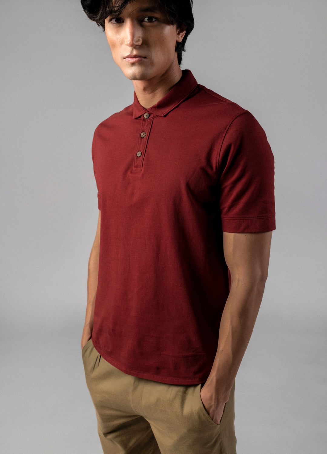 Syrah Red Organic Cotton Polo Neck T Shirt For Men Online