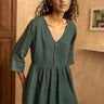 Forest Drop Waist Green Organic Cotton Mini Dress For Women 