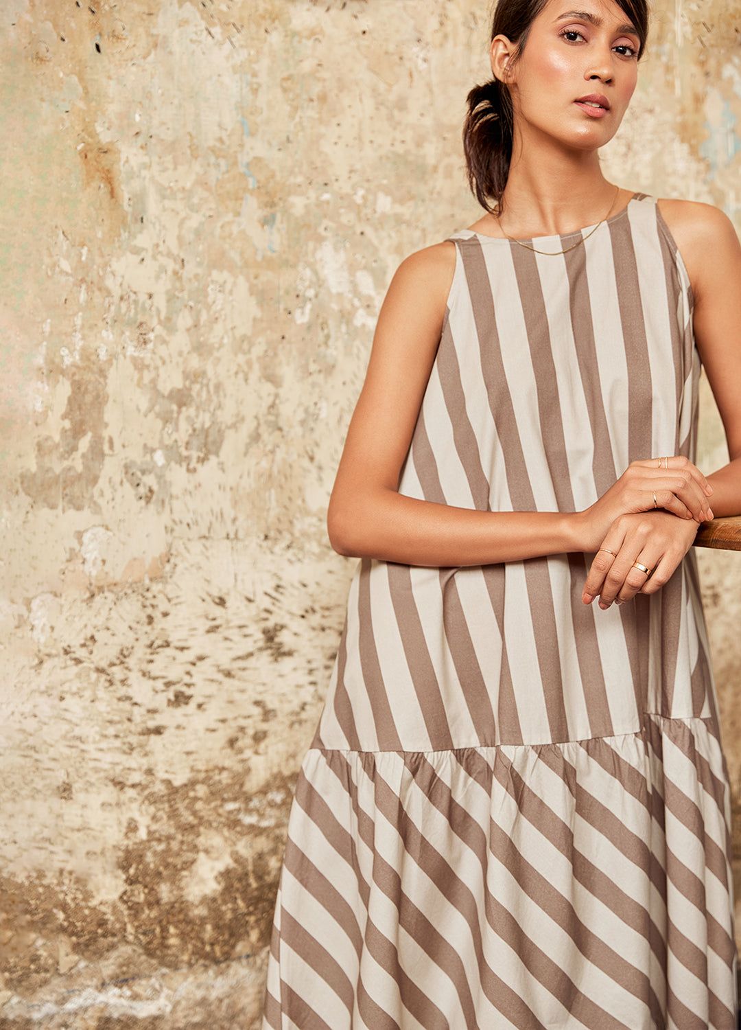 Mocha Stripe Swing Dress-No Nasties - Organic Cotton Clothing