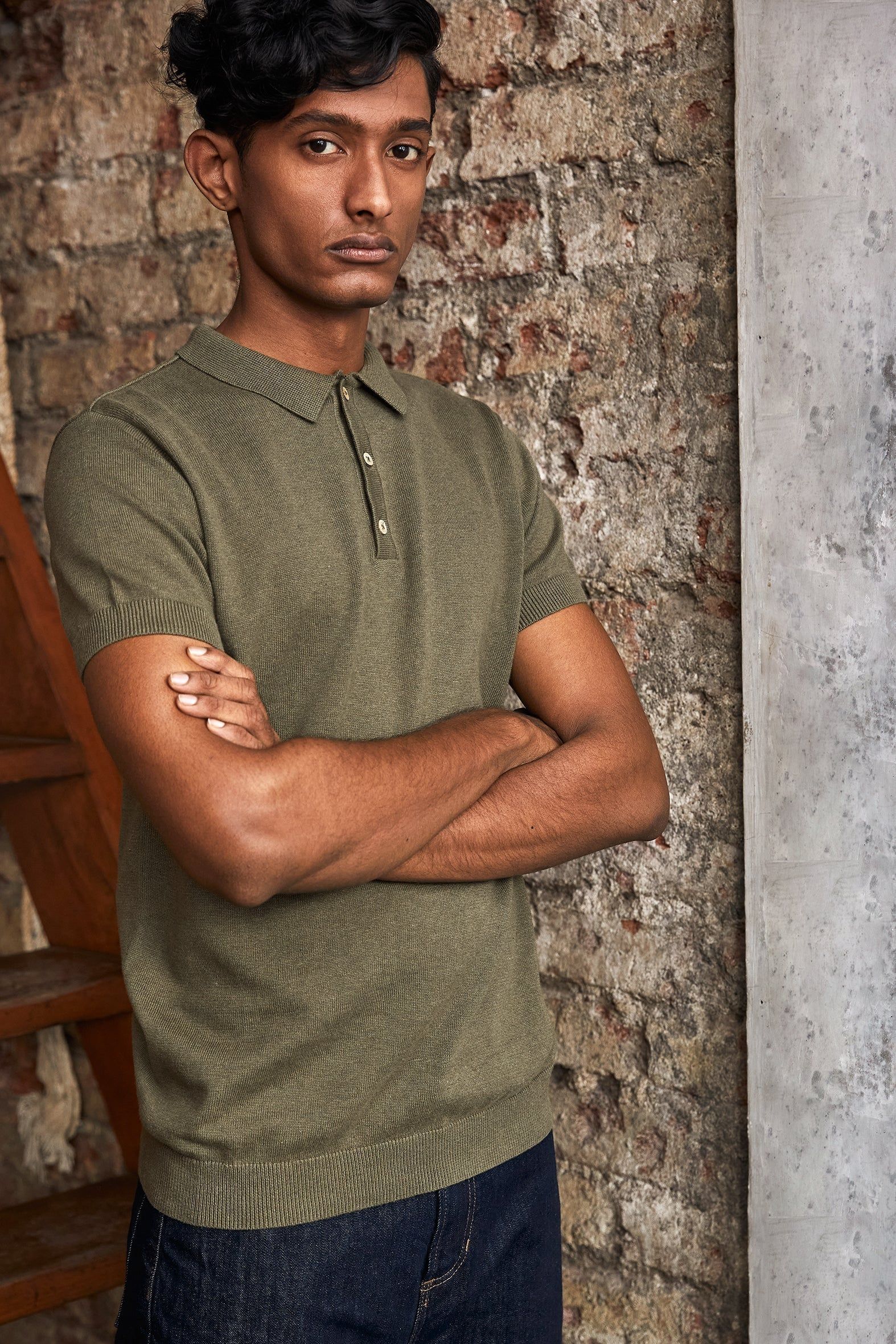 Olive Knit Polo-No Nasties - Organic Cotton Clothing