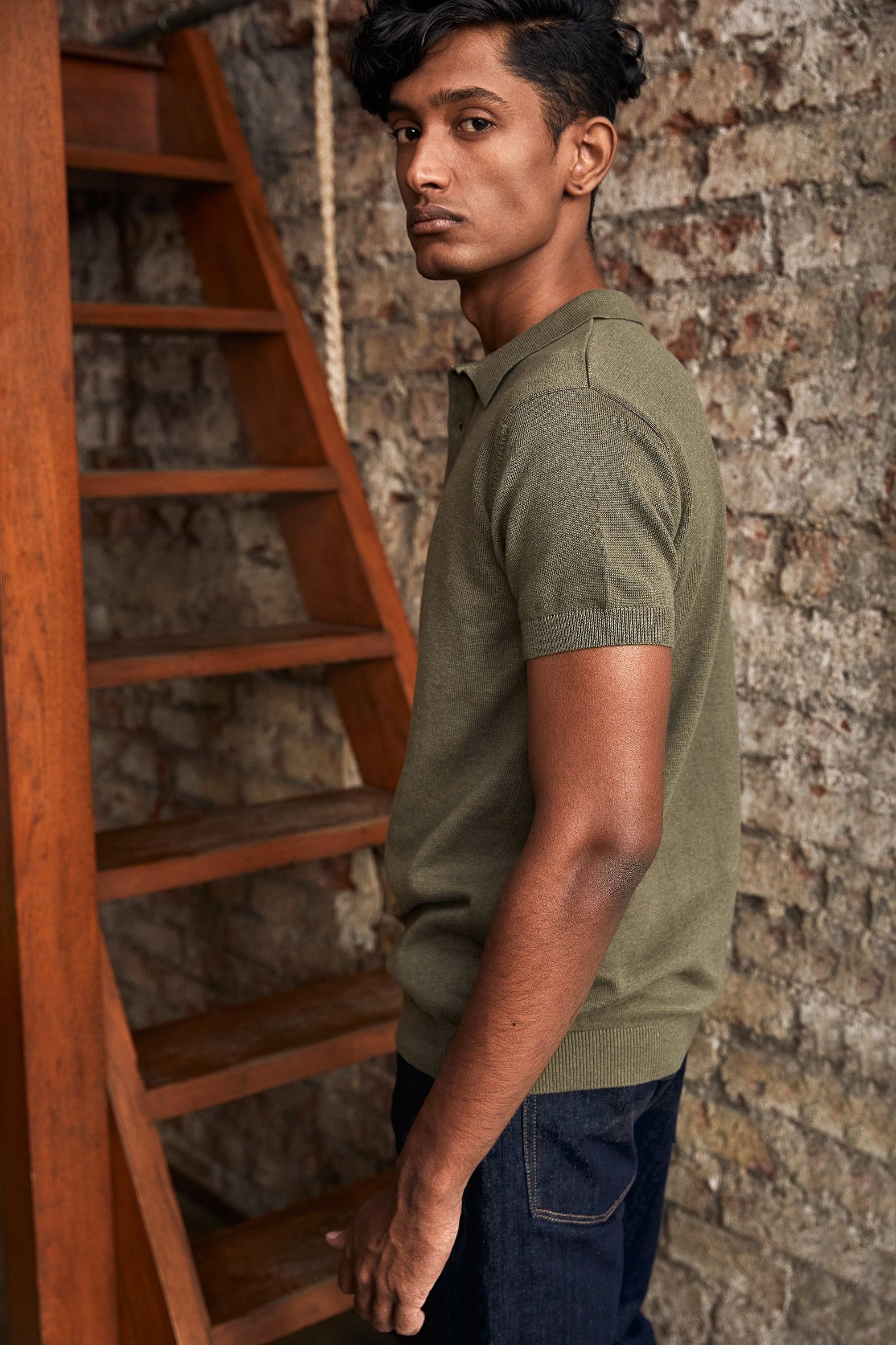 Olive Knit Polo-No Nasties - Organic Cotton Clothing