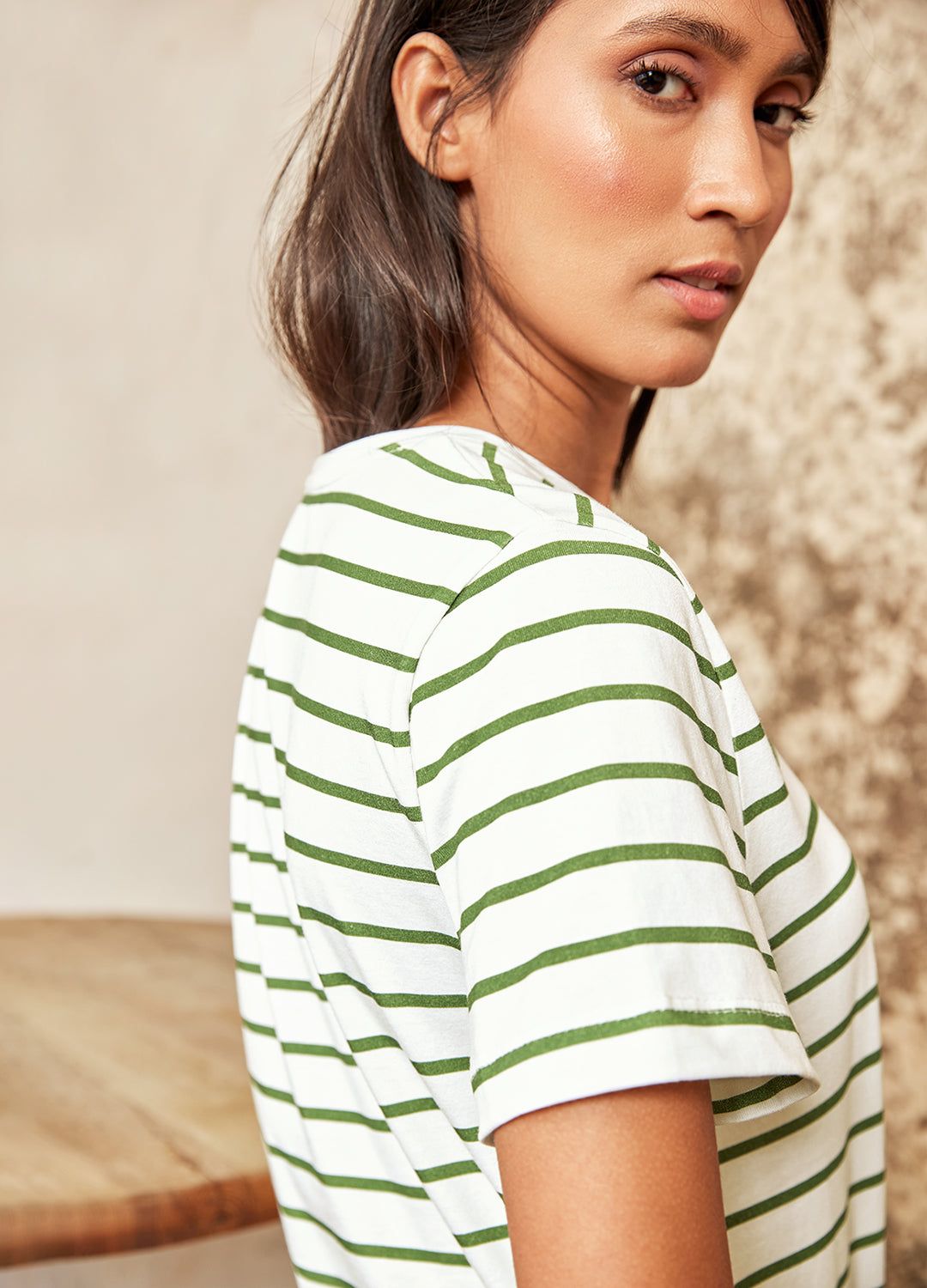 Olive Stripe Basic Tee-No Nasties - Organic Cotton Clothing